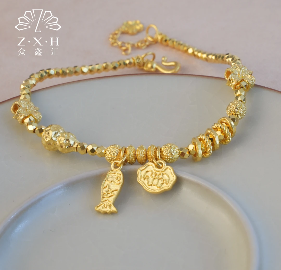 {众鑫汇}足金999  爆闪蹦迪福禄富余手工手链