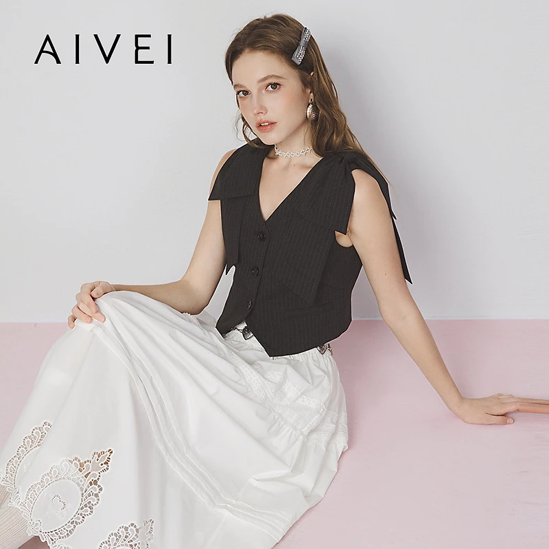 AIVEI欣贺艾薇2025春季法式御姐范无袖上衣S715601B