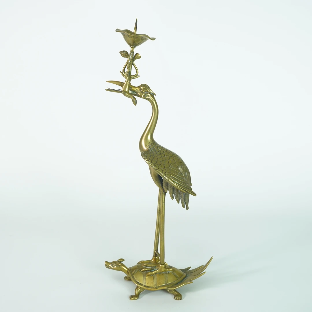 DMTMJY260101008【十竹斋】清代玄武仙鹤烛台