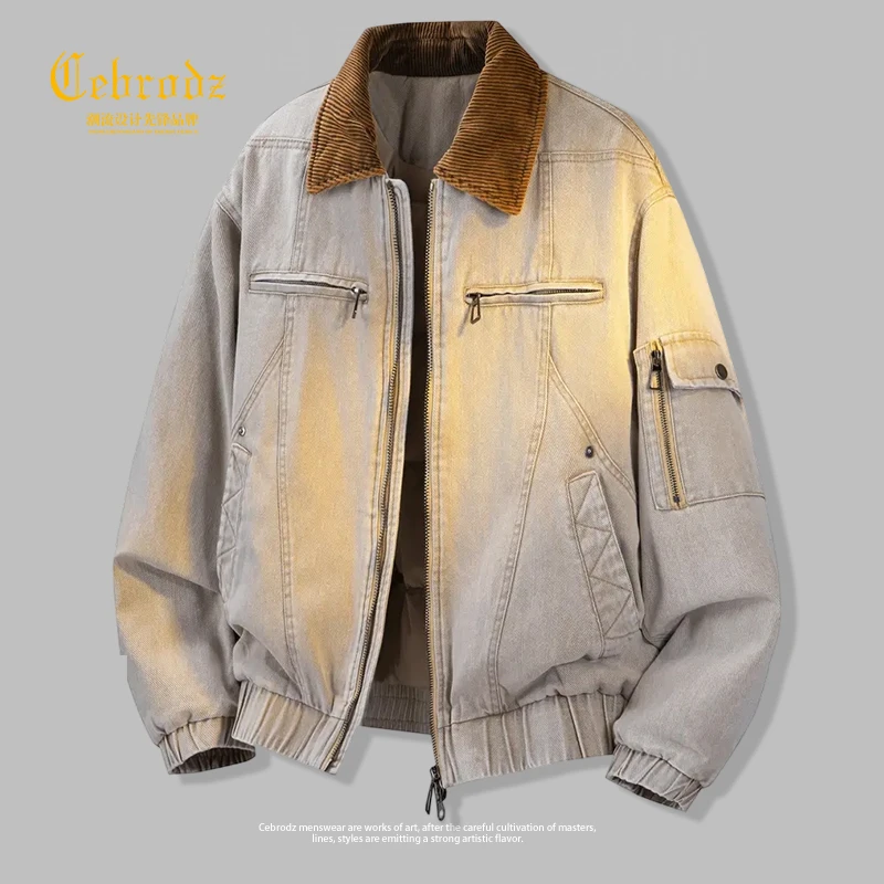 法国Cebrodz美式短款翻领休闲羽绒服男2025新款百搭宽松潮牌工装