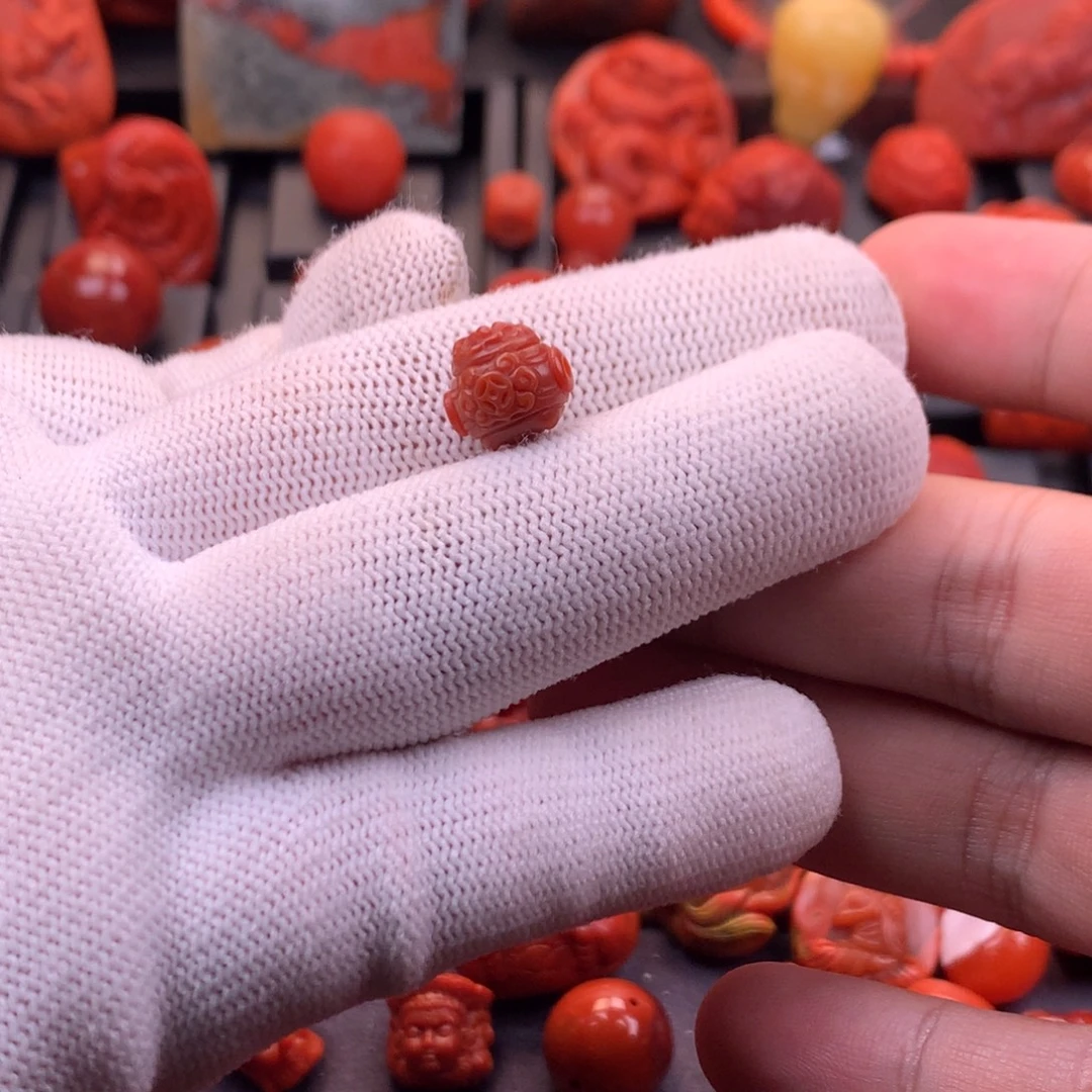 南红玛瑙未镶嵌精工雕刻聚宝盆顶珠11mm