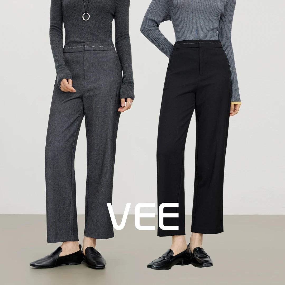 VEE【职场裤】天丝羊毛混纺黑色休闲裤子女通勤九分烟管裤西装裤