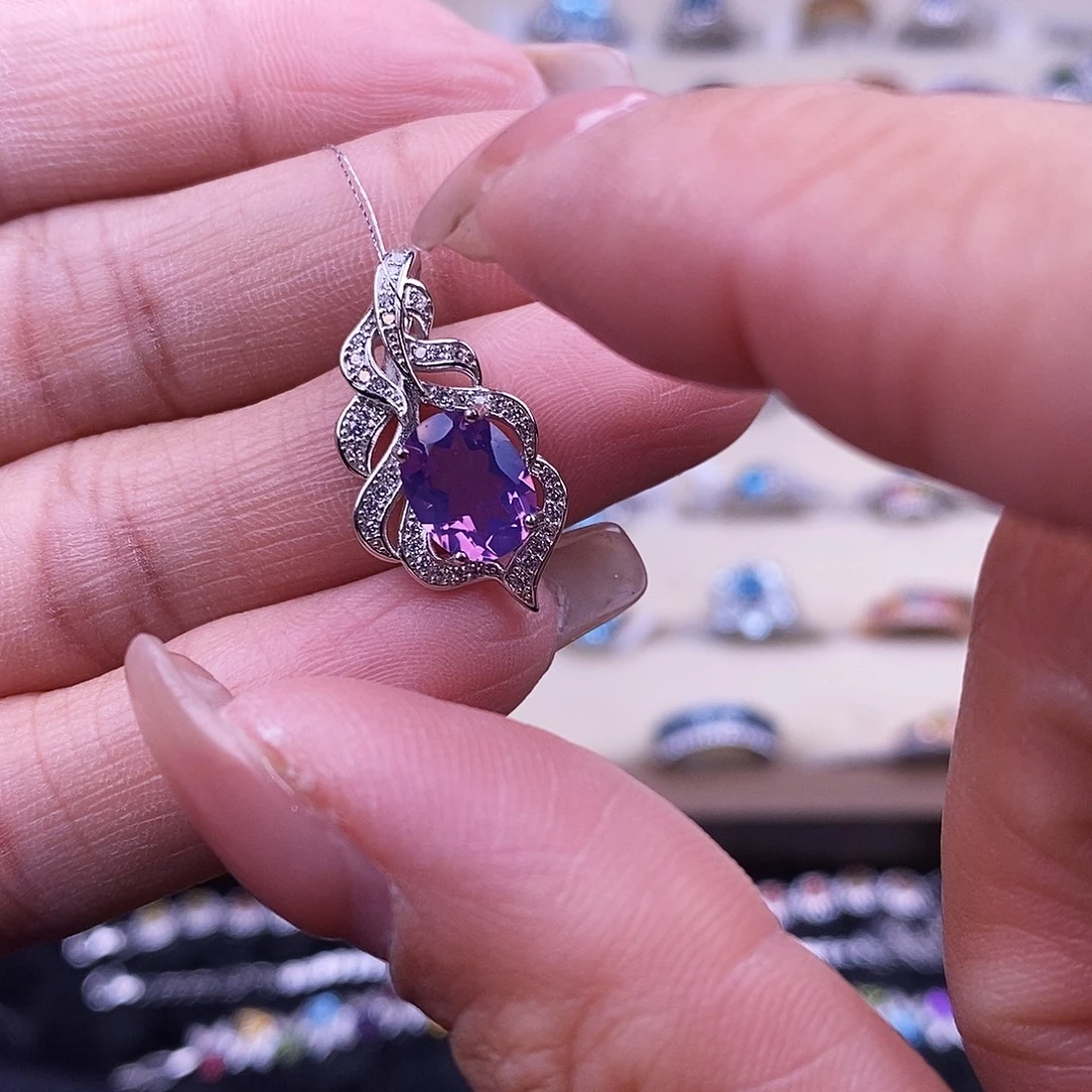 银S925镶嵌紫晶吊坠(不含链)