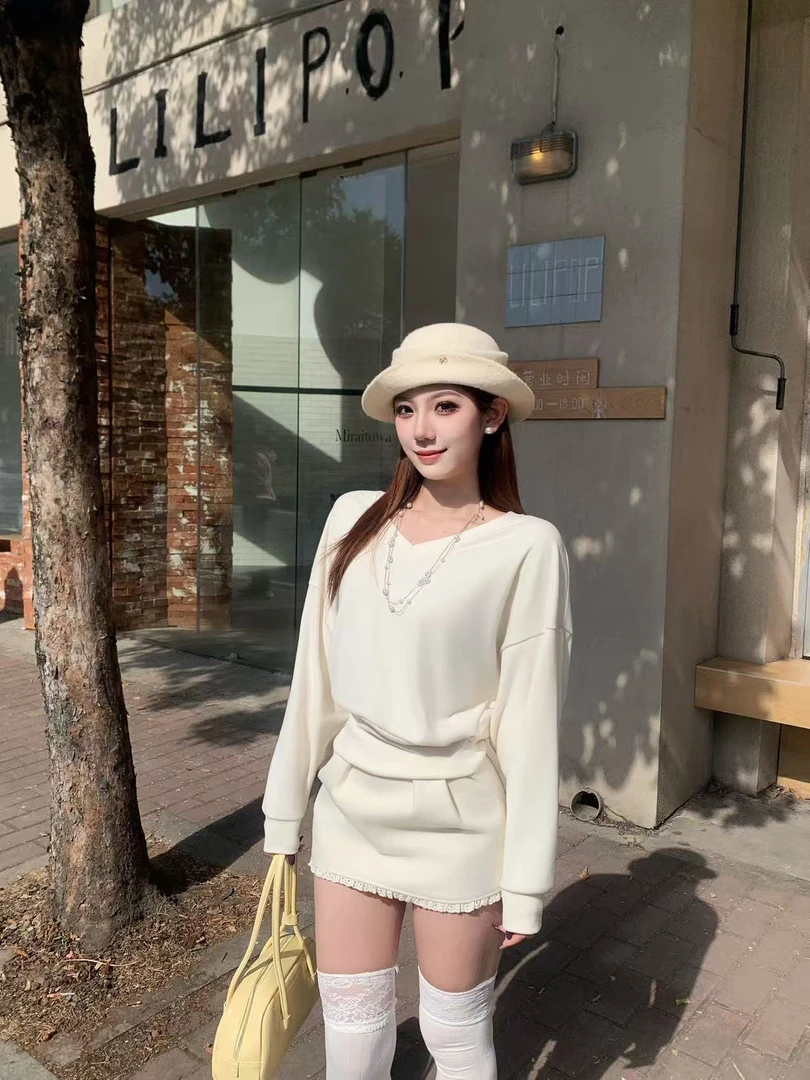 加绒加厚 宽松慵懒休闲自带收口显瘦V领蝙蝠袖长袖女上衣t恤
