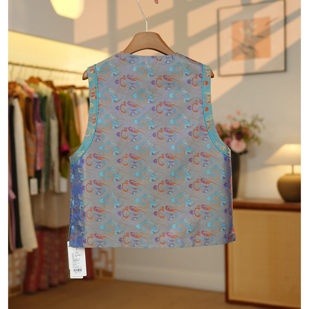 【蜀锦.如意祥云】2025秋季新款100桑蚕丝双面穿圆领马甲F25317