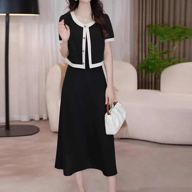香风短袖时尚新款气质2025洋气连衣裙显瘦夏季假两件减龄裙
