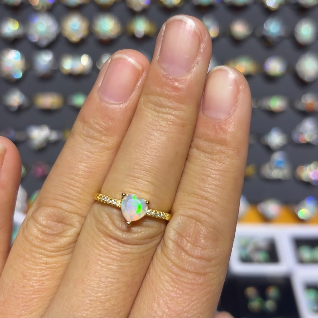 欧泊银S925镀金镶嵌戒指