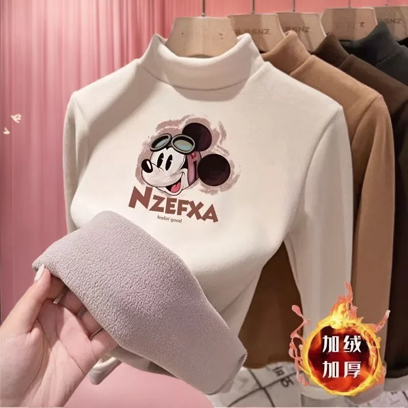 女童加绒加厚德绒打底衫秋冬奥粒绒半高领中大童内搭保暖长袖上衣