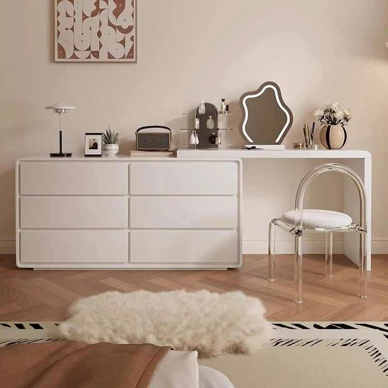 2025新款奶油风化妆桌简约六斗柜化妆台客厅钢琴烤漆玄关意式妆台