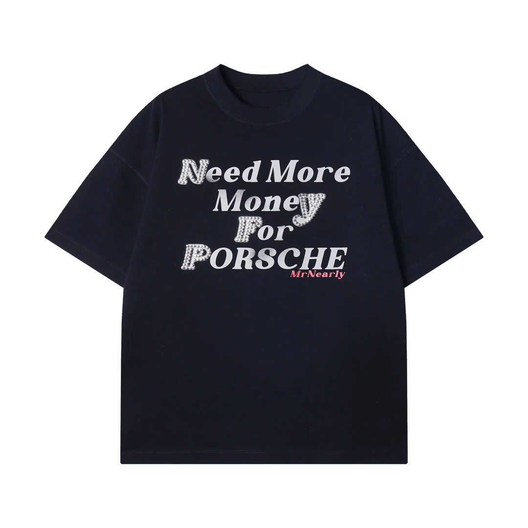 夏季高级感新款美式柳钉字母印花圆领短袖T恤百搭情侣宽松上衣