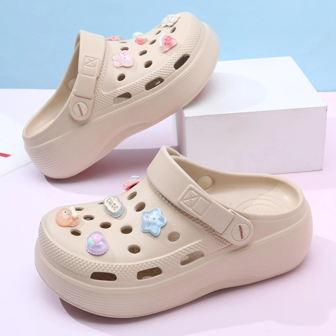 洞洞鞋女厚底增高防滑增高洞洞鞋学生两穿沙滩鞋软底休闲凉鞋