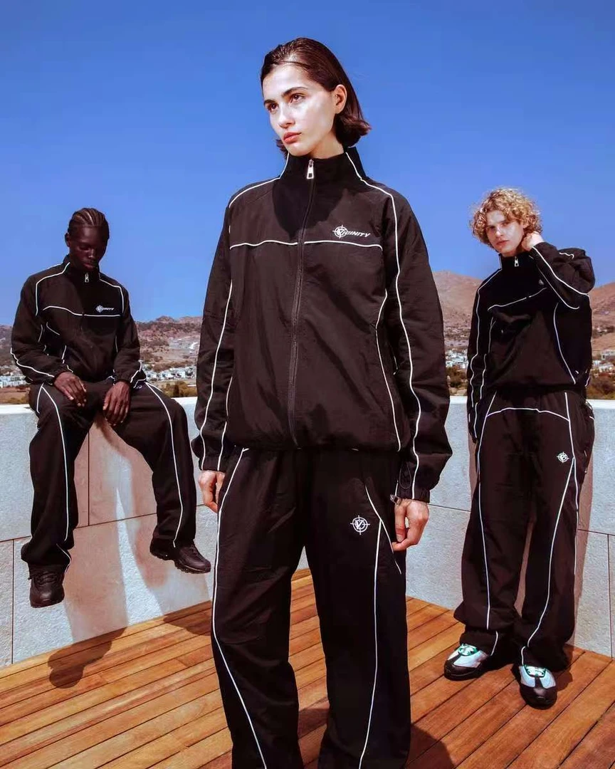 情侣立领拉链休闲运动套装男女跑步外套裤子