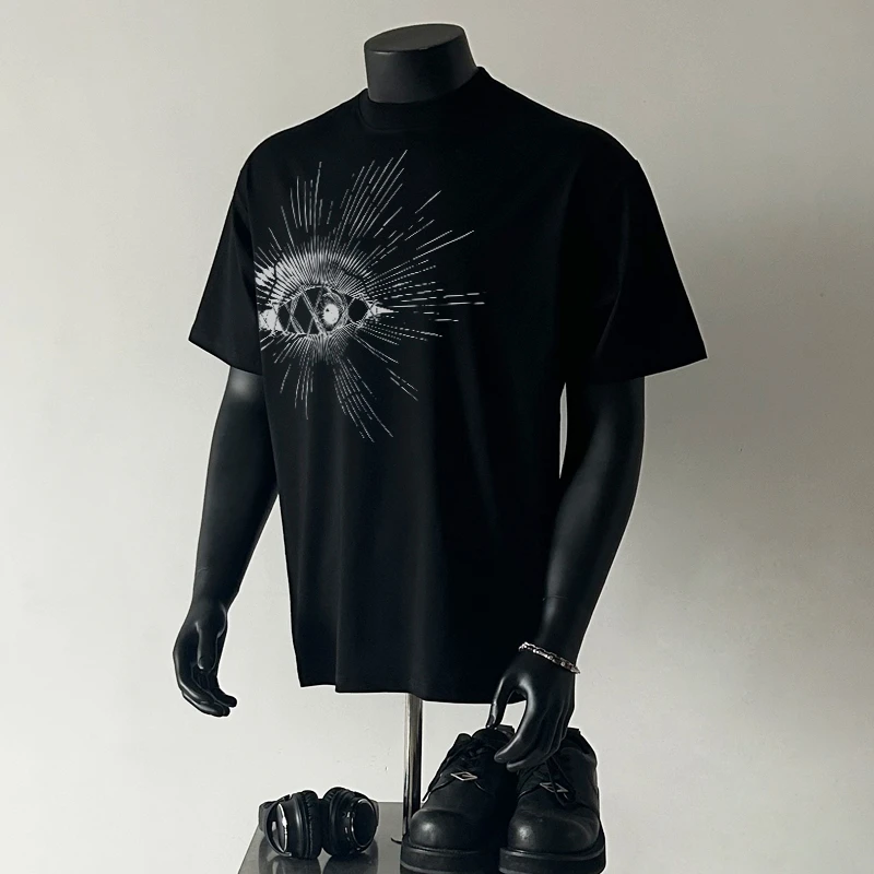 100%纯棉320克重磅运动百搭黑色春夏宽松短袖个性男士时尚休闲