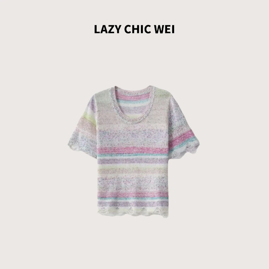 WEI  “仲夏夜之梦”棉混纺凉感软糯破洞针织衫 2501SSZ20081