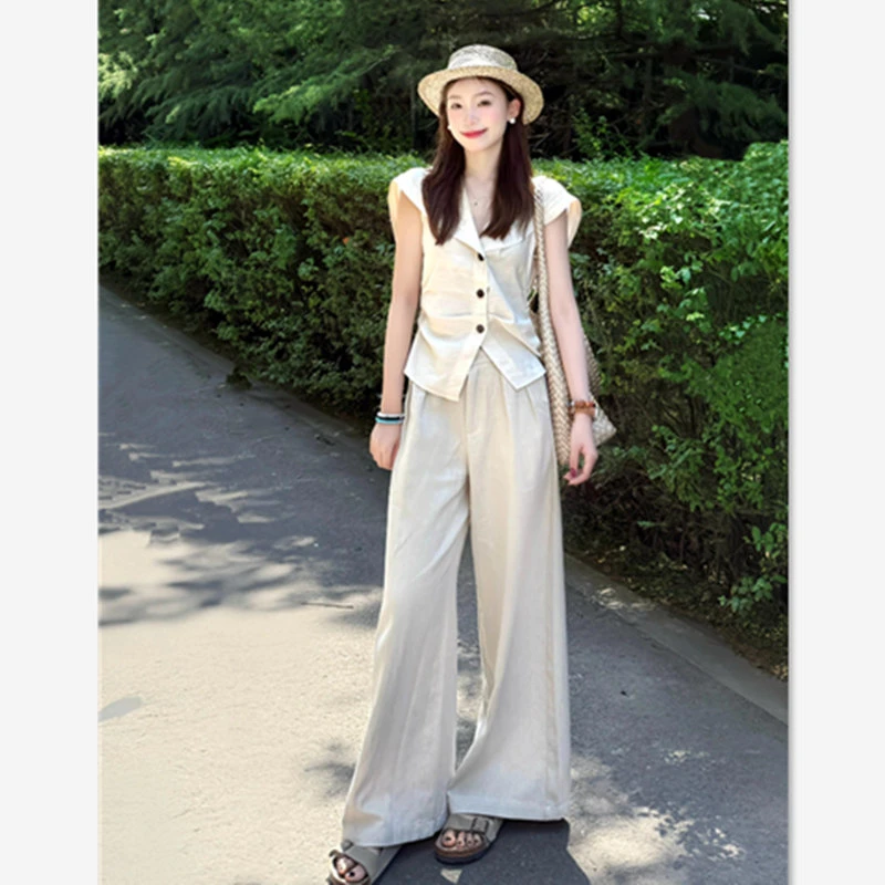 亚麻上衣薄款无袖背心衬衫女2025夏季新款老钱风修身显瘦高级感