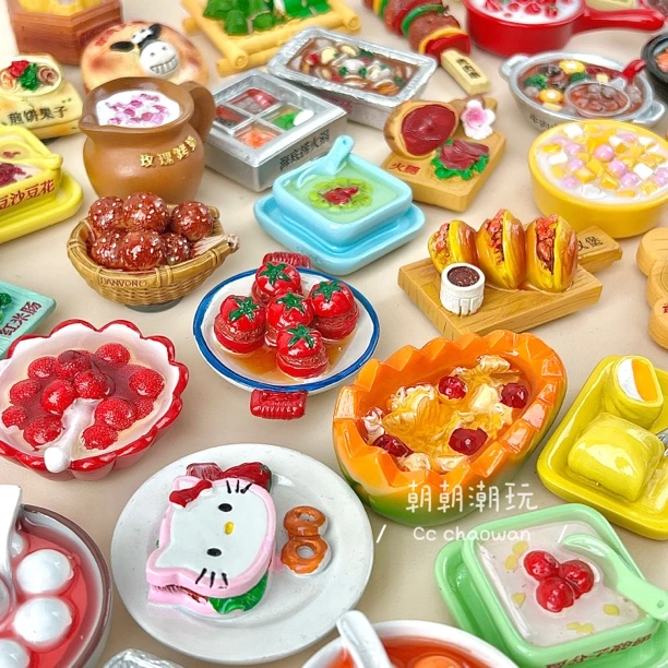 【买5赠1】3D立体仿真食物食玩冰箱贴甜品小吃火锅菜品主食磁性贴