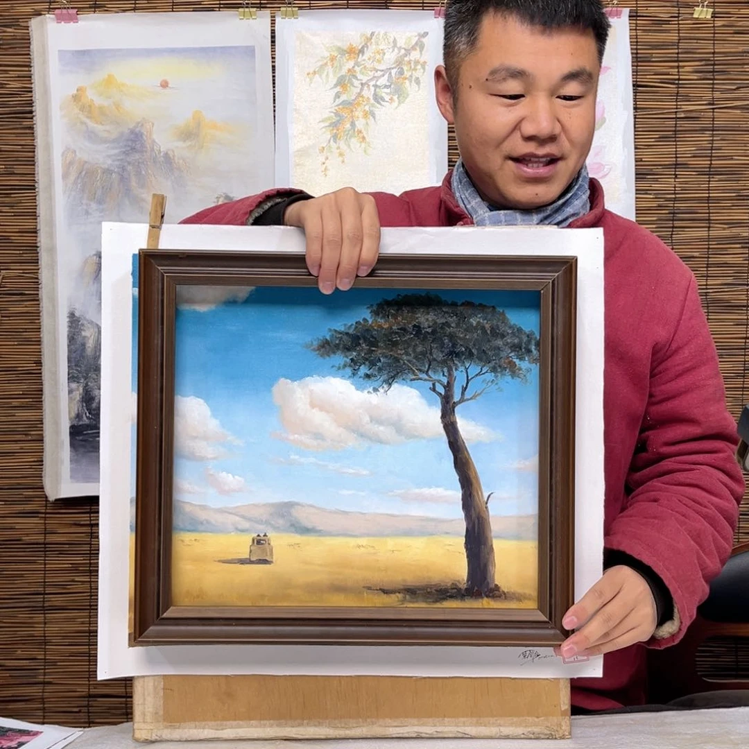 油画行路人小院绘画作品竞拍