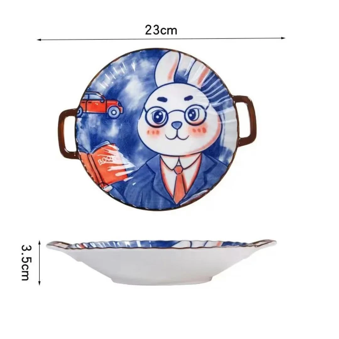 TC0018蓝色可爱兔7英寸双耳盘