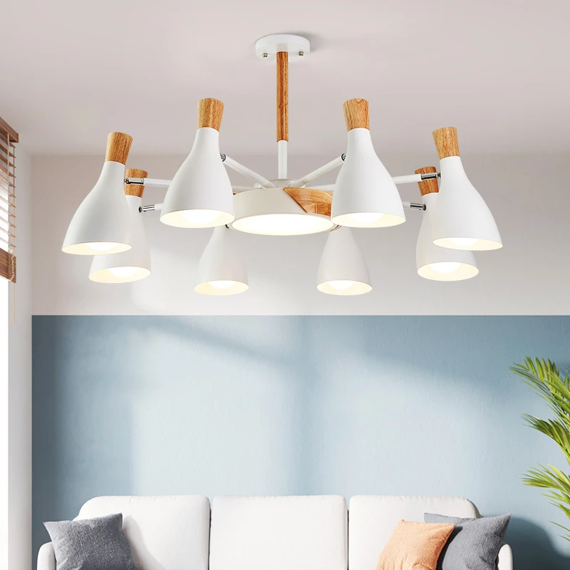 【坤德】原木风吊灯简约客厅北欧奶油风白餐厅卧室铁艺灯护眼全光谱