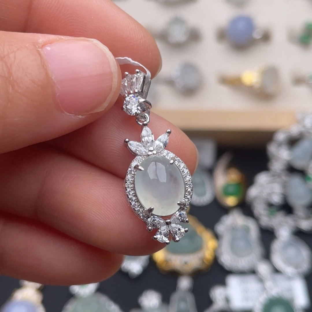 翡翠银S925镶嵌吊坠(不含链)