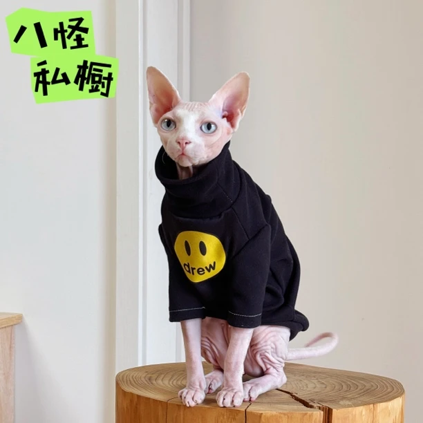 手工制作无毛猫德文猫纯棉羊绒透气亲肤潮牌印花高领衫