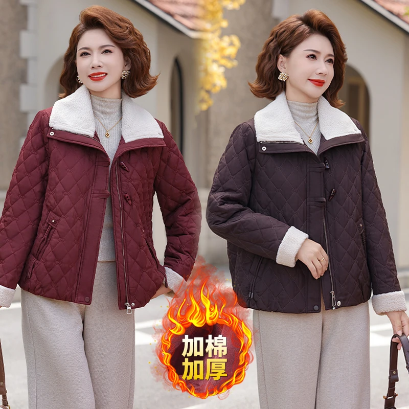 妈妈冬装时尚棉服轻薄小棉袄洋气中老年秋冬小香风保暖棉衣外套女