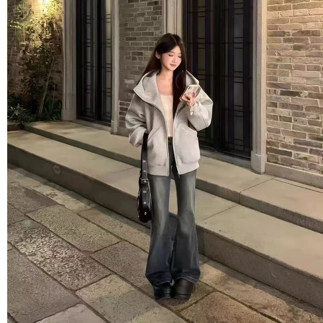 初秋必备【赠运费险】美式慵懒风连帽卫衣女露肩长袖