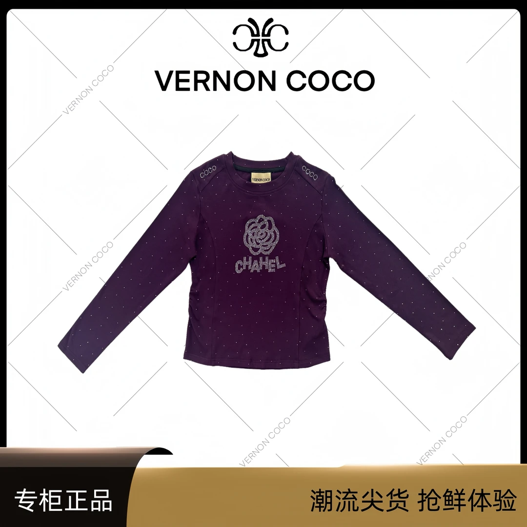 【VERNON COCO】Y30秋季紫色满天星山茶花时尚显瘦打底衫VC426