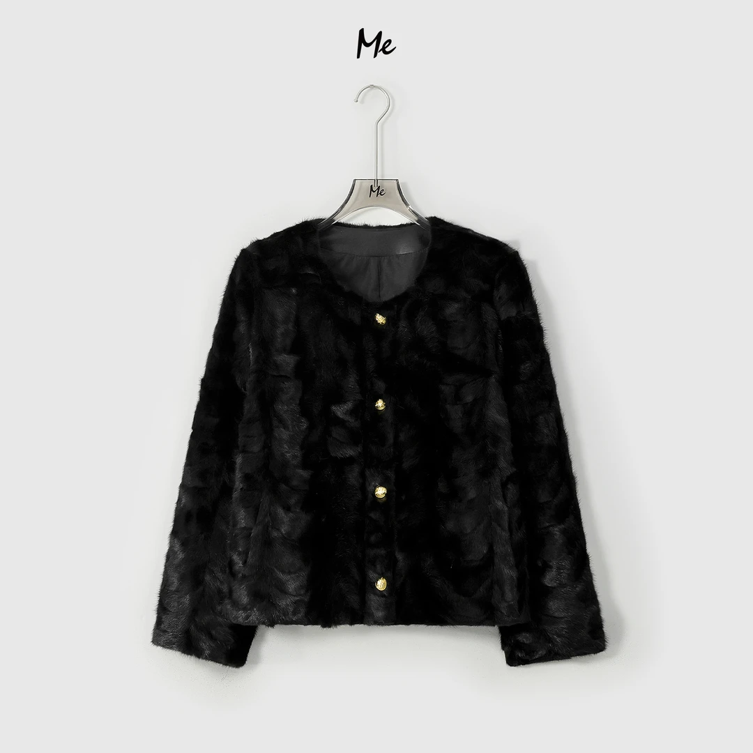 ME【月半弯水貂】北欧水貂奢牌感御寒保暖卷毛皮草外套MESA4431