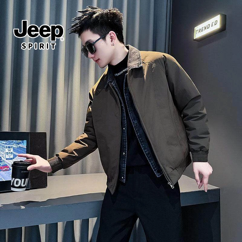 JEEPSPIRIT/吉普拼接男流光风男士夹克修身外套休闲帅气加厚加绒