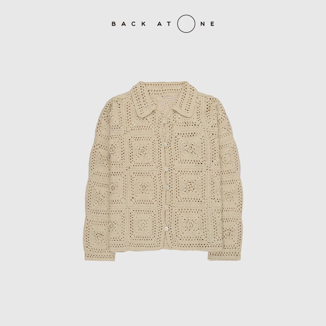 BackAtOne“云光漫花”立体花朵方镂空钩花针织开衫 BFF-1AS168B-K