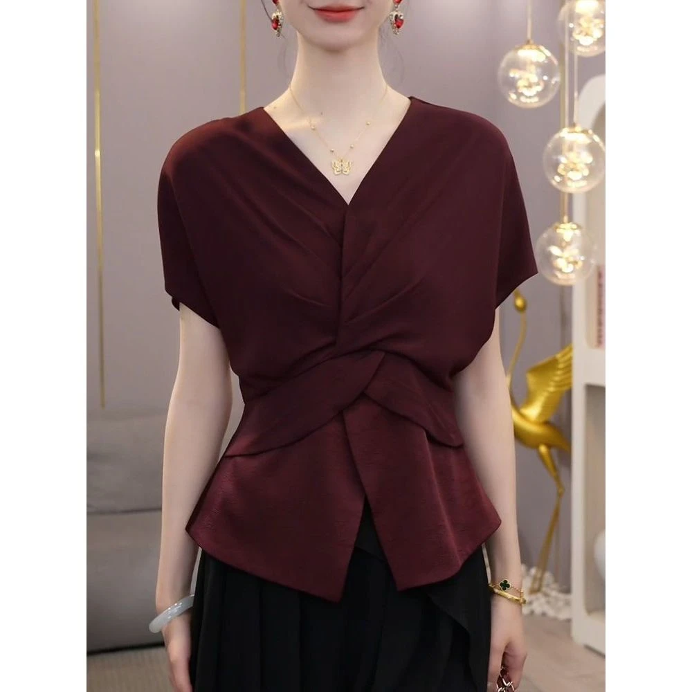 法式显瘦高级感轻奢收腰衬衫2026夏装新款名媛风休闲短袖百搭衬衣