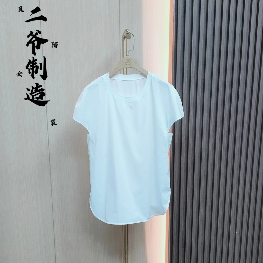 S88020864罗纹圆领侧开叉盖袖T恤