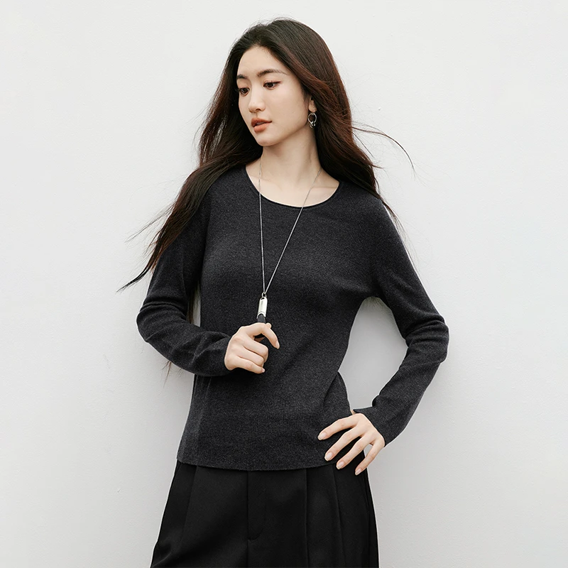 【陈大可专属】红袖正肩长袖卷边圆领套头针织衫90125330102