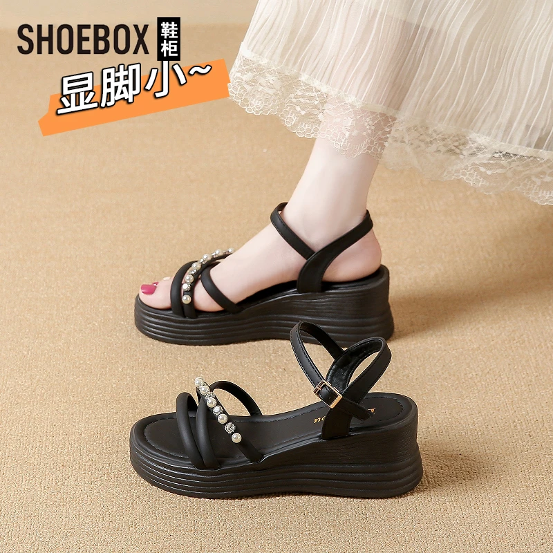 SHOEBOX鞋柜小个子厚底凉鞋女2025新款夏外穿绝美一字拖仙女风