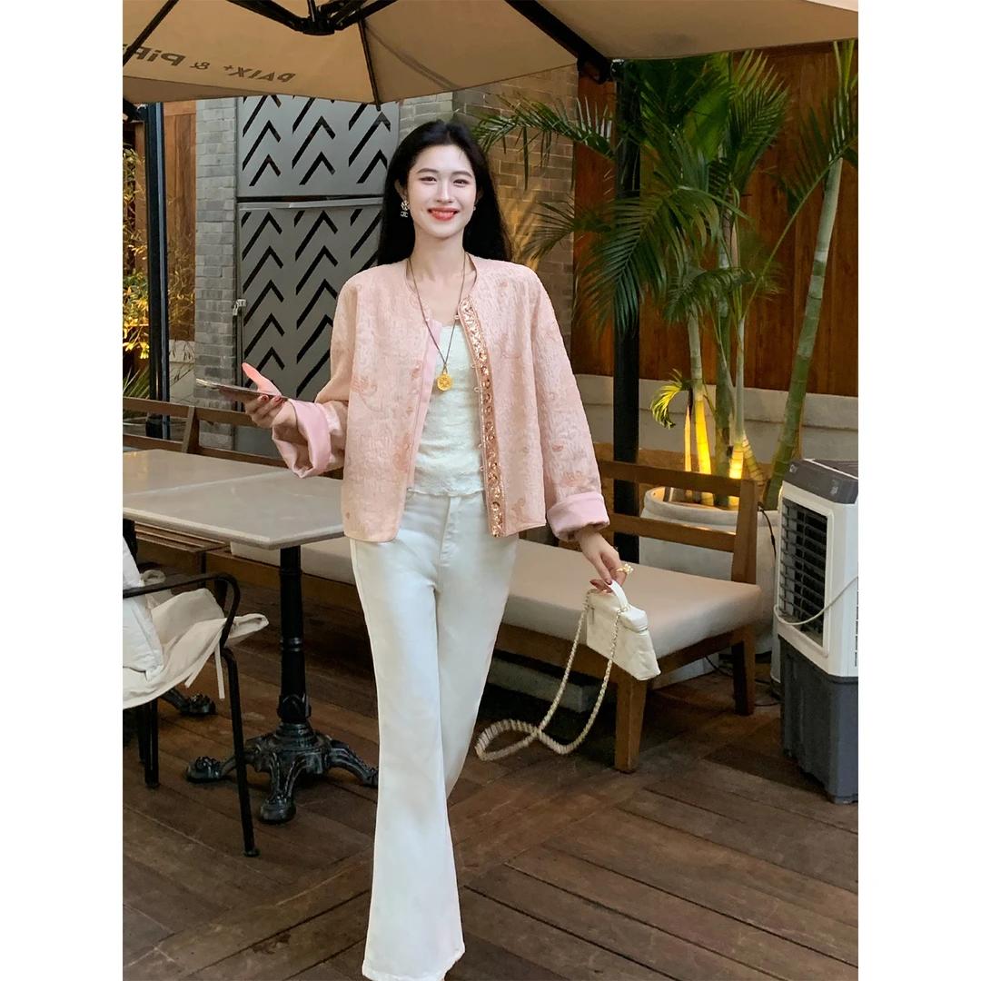 凌茜恣禾【野际】深蓝水洗微喇直筒牛仔裤2025秋季百搭休闲显瘦长裤