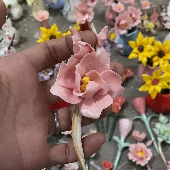 瓷片纯手工陶瓷花摆件瑕