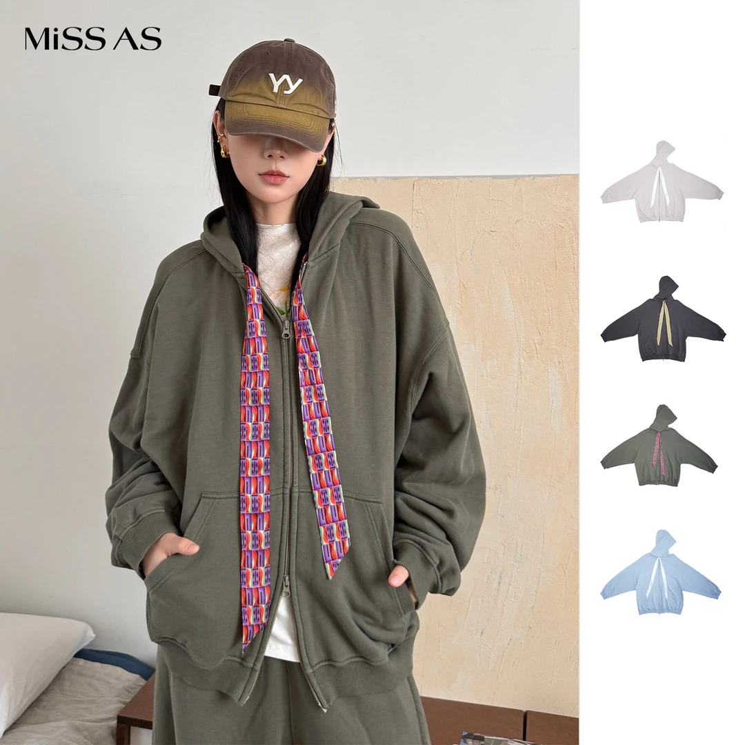 【SYUGNA】简约休闲宽松连帽拉链领带卫衣外套女25秋冬MISSAS买手店