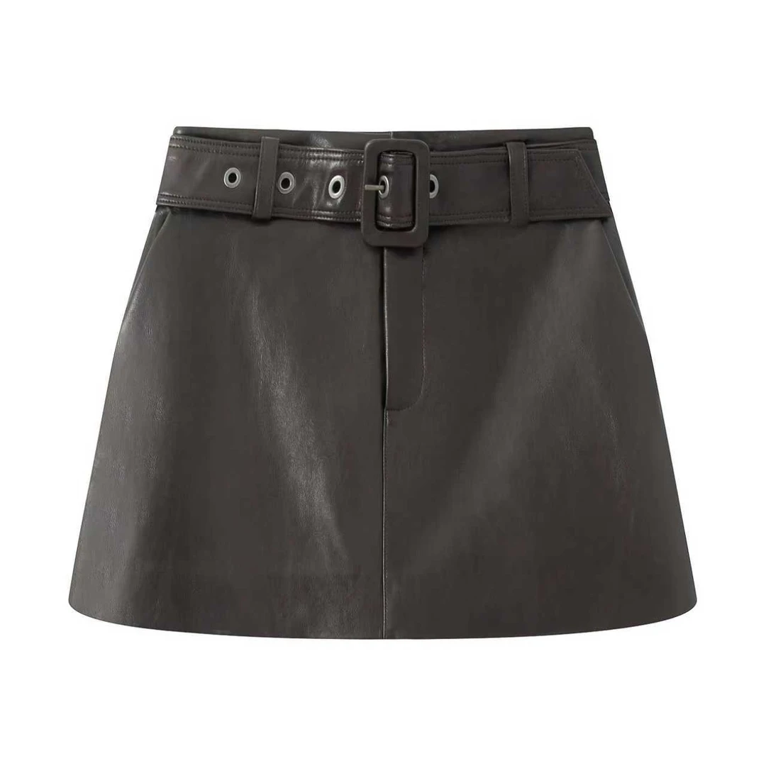 艾家商场同款复古港风显瘦皮短裙R353017