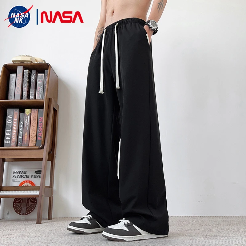 NASA联名冰丝休闲裤男夏季潮牌纯色简约宽松速干夏天直筒运动长裤