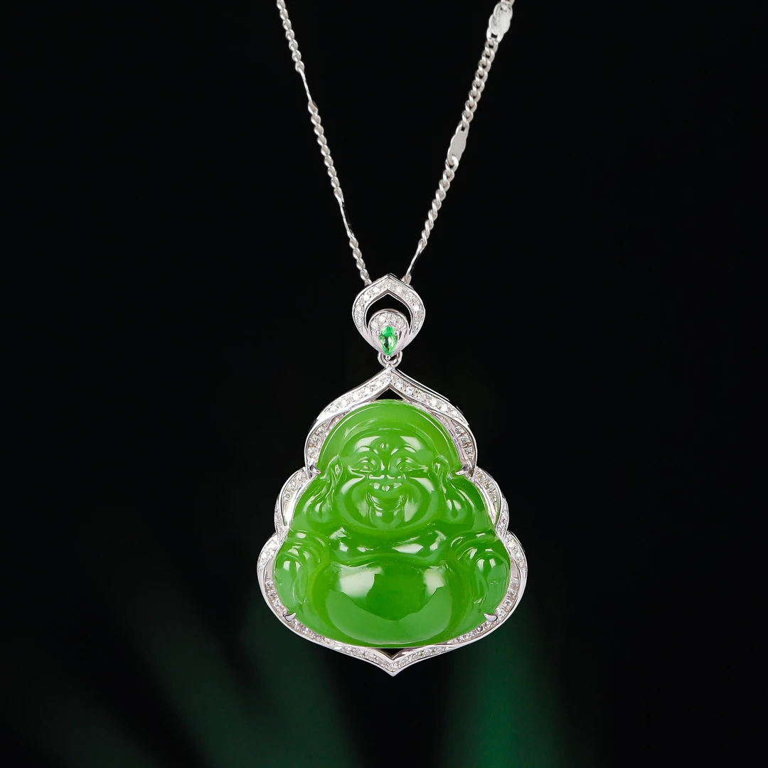 【高色】18K金镶嵌23mm苹果绿大佛HNZ11975