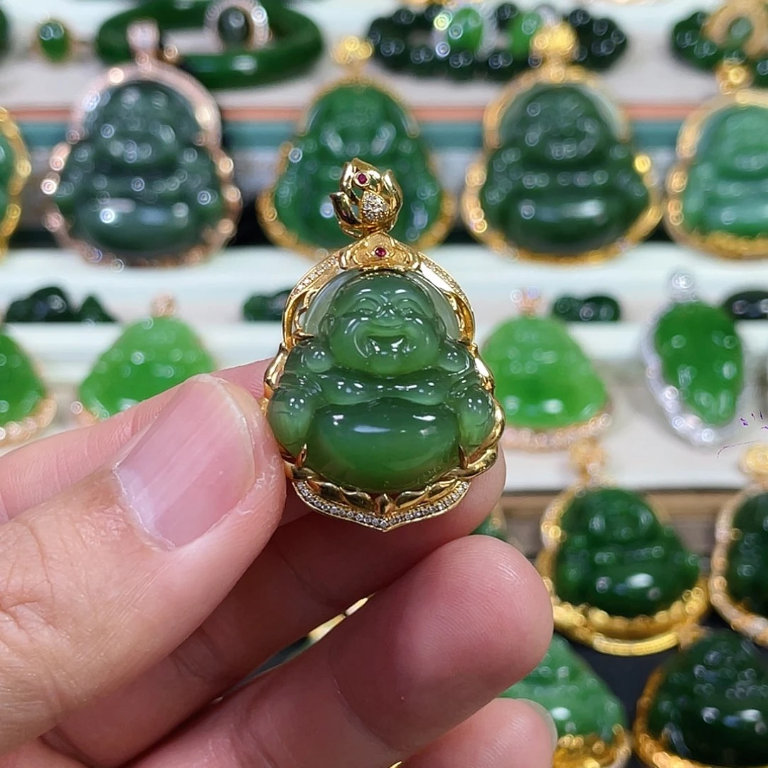 和田玉（碧玉）18K金镶嵌颈饰23mm