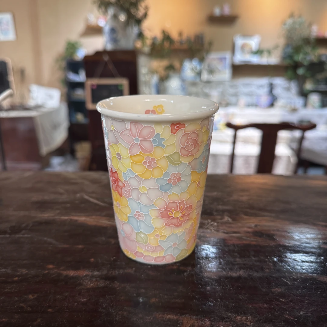 景德镇陶瓷万花可乐杯 手绘便携式透光中型水杯 送给女孩子的礼物