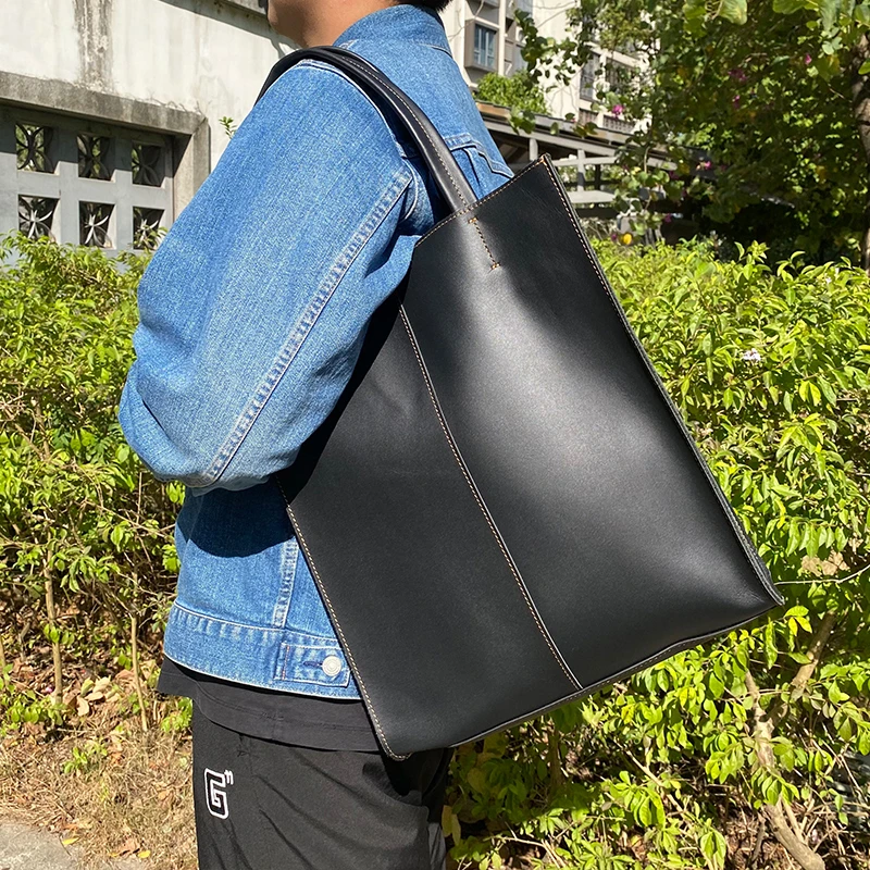 疯马牛皮真皮托特手提包单肩斜挎包头层牛皮复古简约男女士大容量