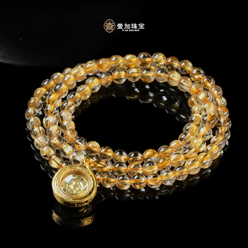 壹加田田|手工设计吸j星5mm板钛水晶多圈手串多样性发一#2500