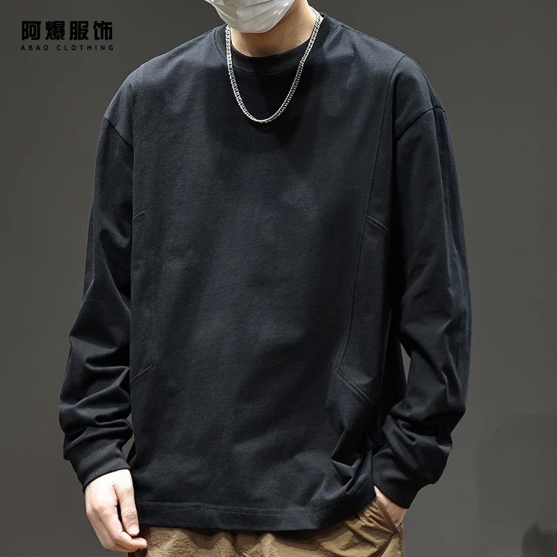 【阿爆服饰】纯棉长袖T恤男士秋冬圆领宽松日系内搭休闲上衣打底衫