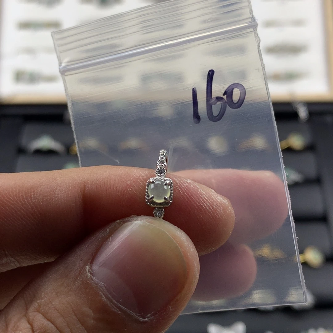 翡翠银S925镀金镶嵌戒指160