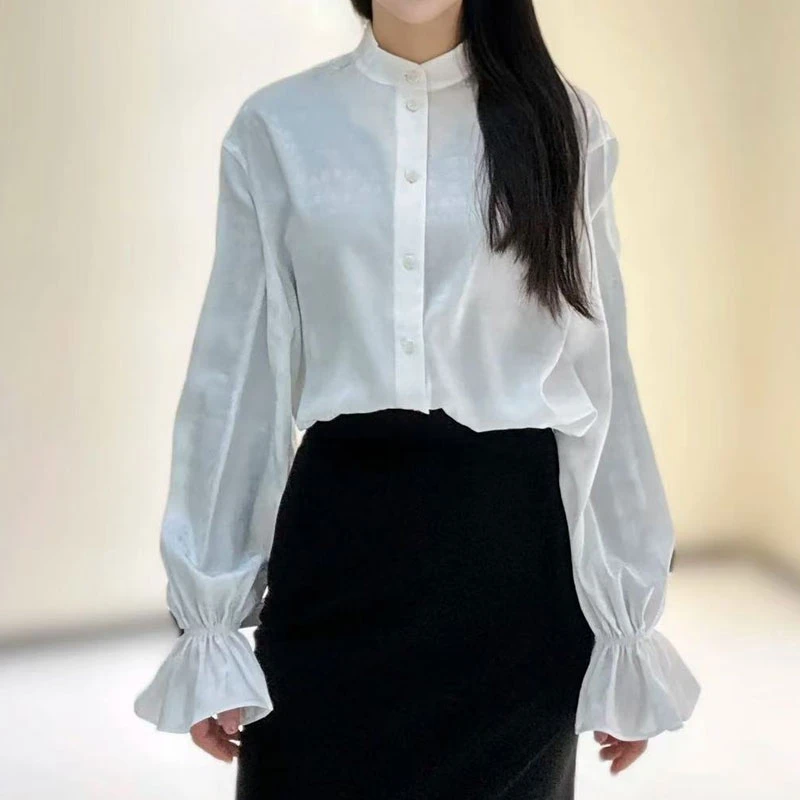 【商场同款】2025新款时尚气质女装百搭贵雅新中式立领提花衬衫衬衣