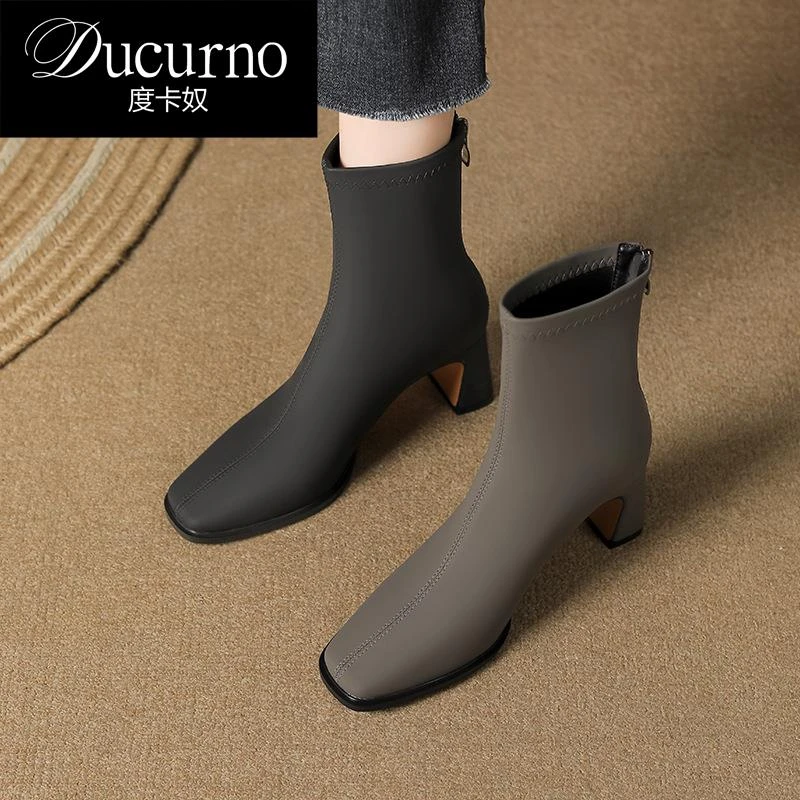 DUCURNO 英伦风覆古马丁靴女2025秋季新款后拉炼短靴百搭气质女靴