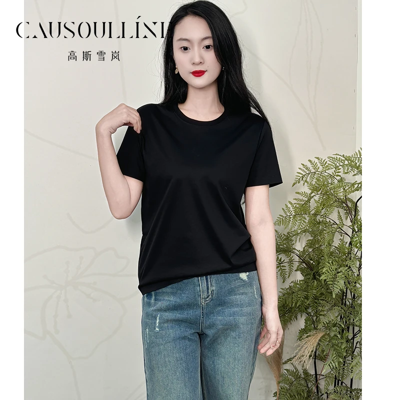 高斯雪岚【春季上新】显瘦短袖T恤圆领套头衫25180041
